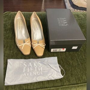 Saks Fifth Avenue Tan Heels with Bow Accent